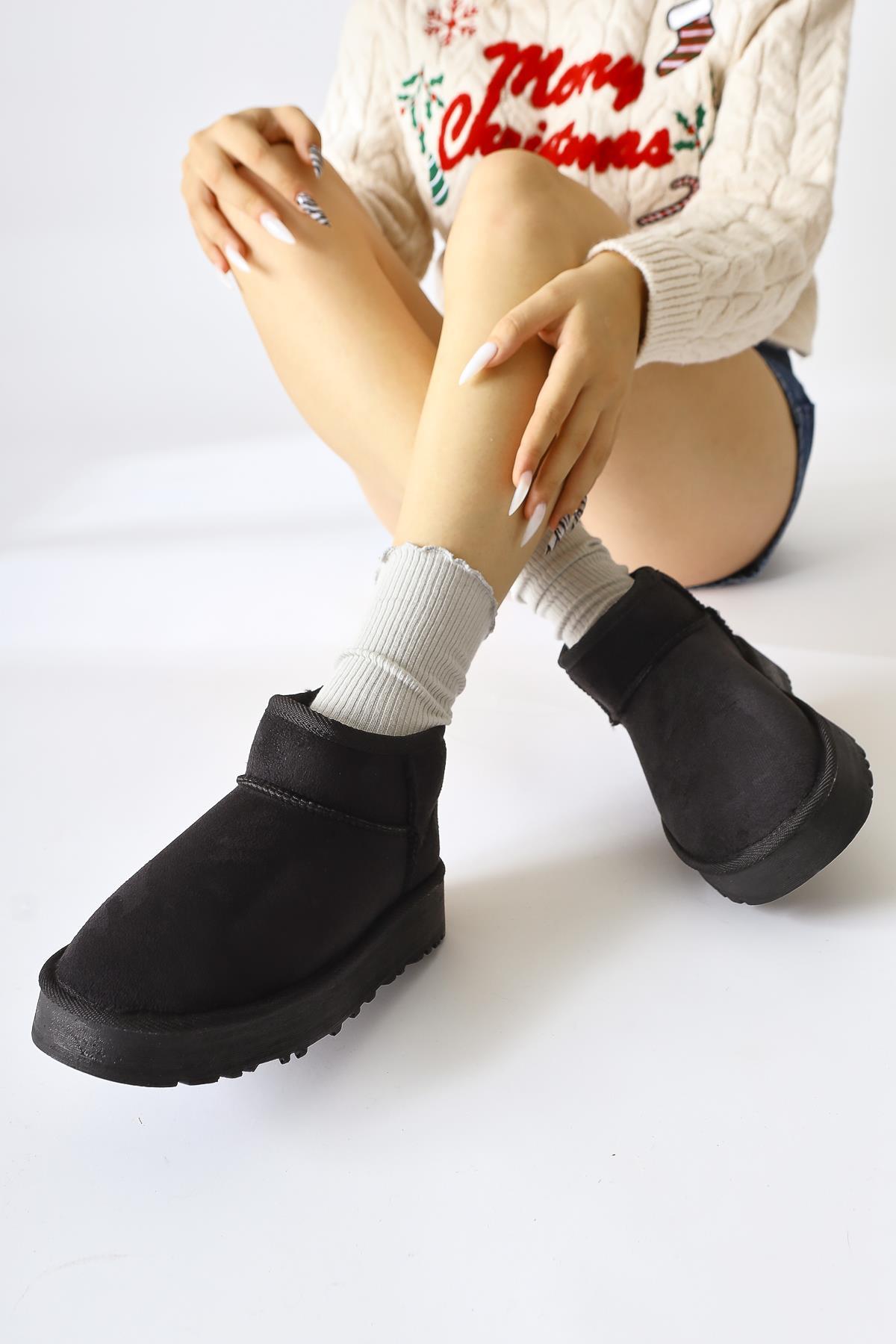 Lilly-Anne – Black Suede Fur-Lined Short Boot (Women)