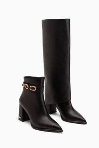 Loretta Black Removable Cuff 2-in-1 Heeled Women’s Boots & Ankle Boots