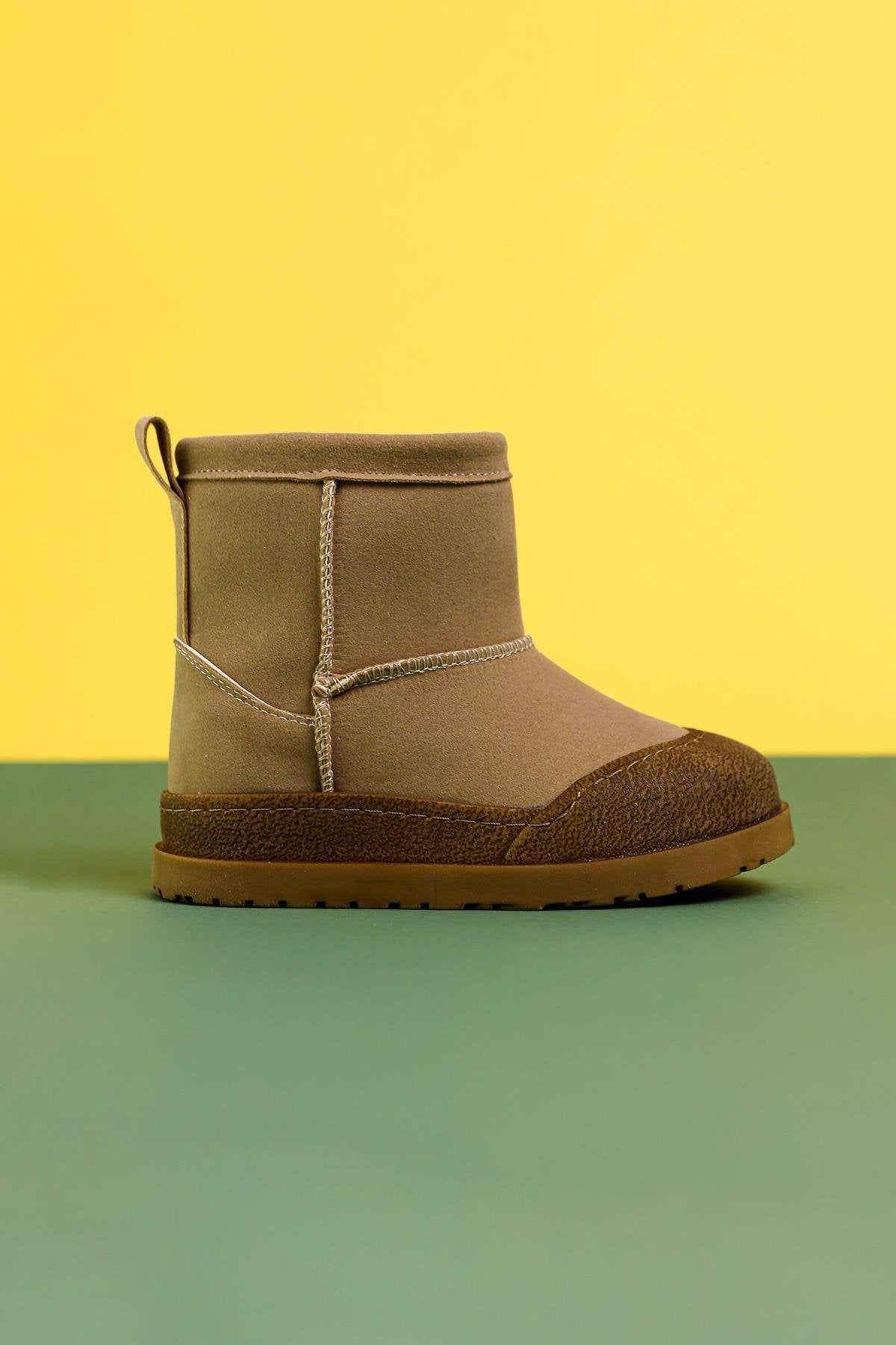 Jasmin Mink Suede Boots with Reverse Stitching and Fur Lining for Kids