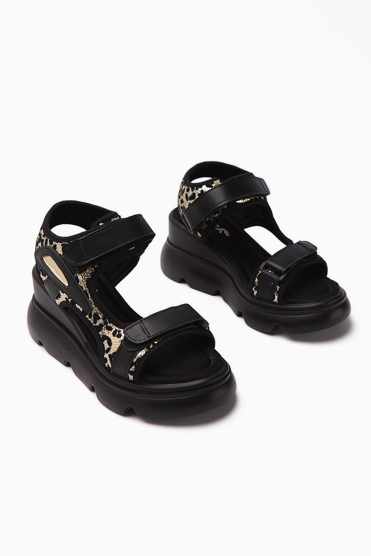 Anela – Black Wedge Velcro-Closure Sandal (Women)