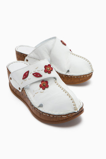Alto Genuine Leather White Comfort Slippers with Distressed Sole