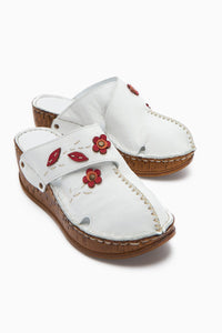 Alto Genuine Leather White Comfort Slippers with Distressed Sole