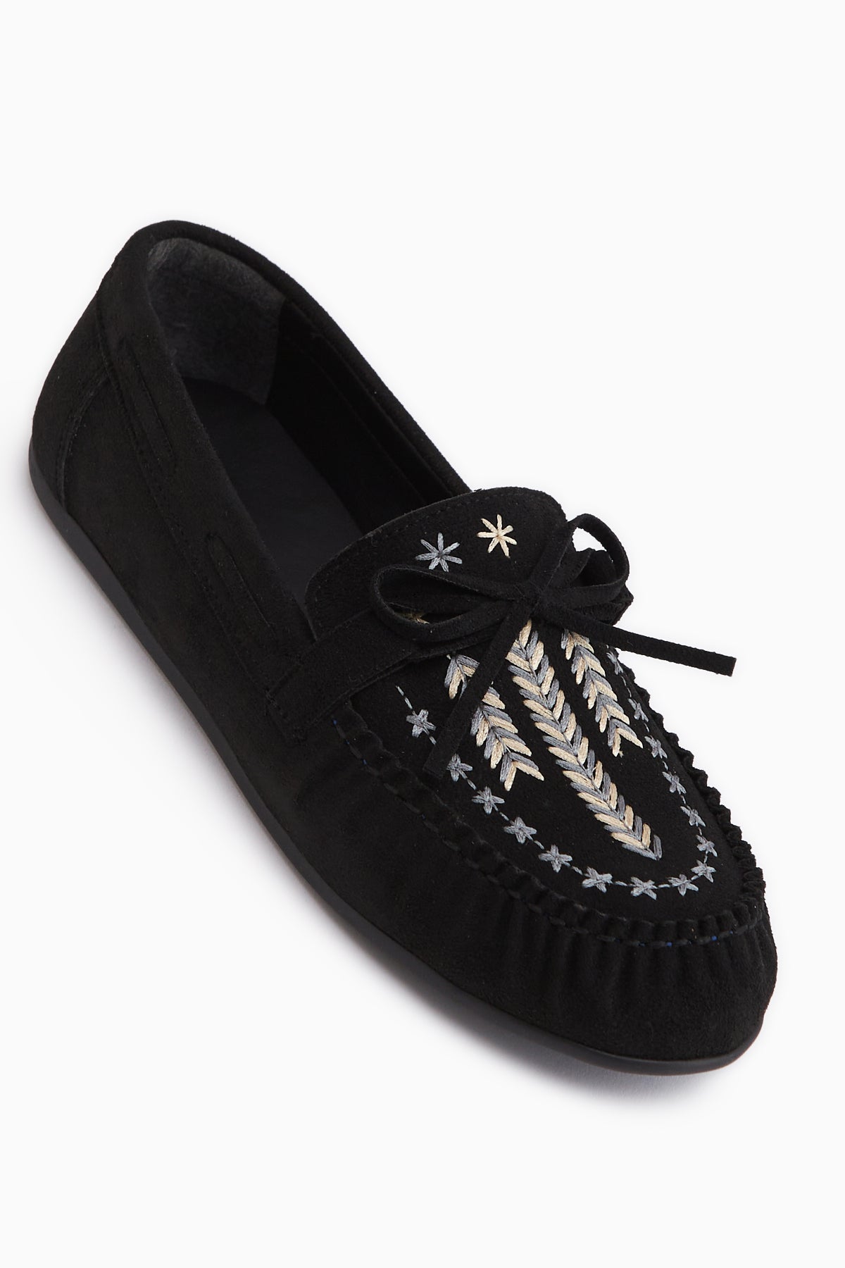 Darya Siyah Süet Nakışlı Makosen Ayakkabı Kadın Loafer