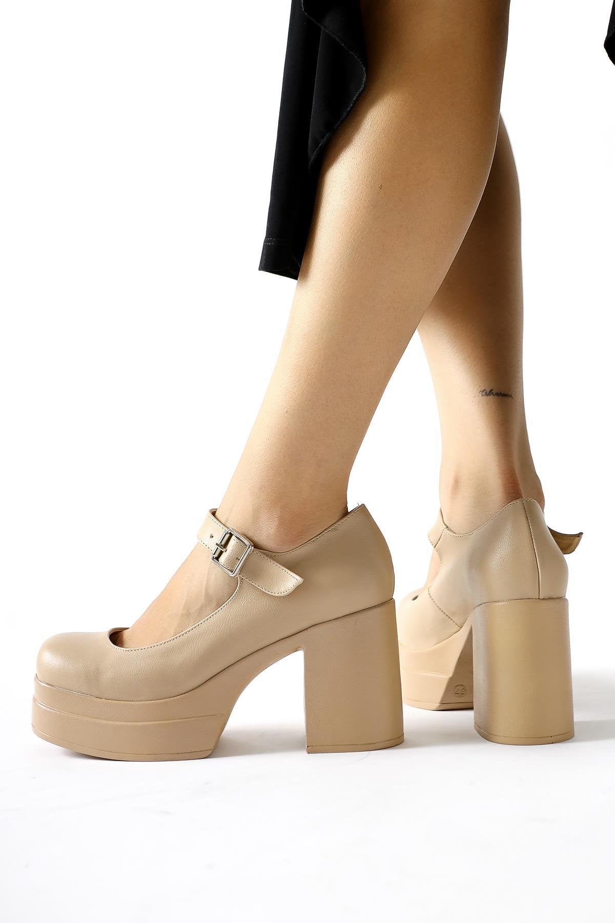 Adelin Nude Oval Toe Platform Daily Shoes