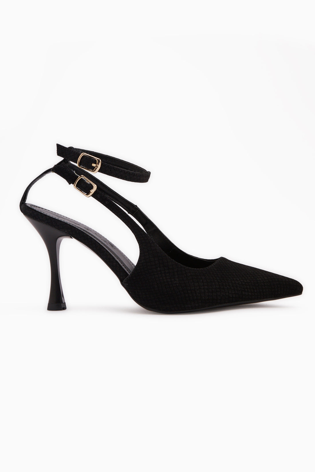 Jamie Black Snake Pattern Buckled Women’s Heeled Shoes