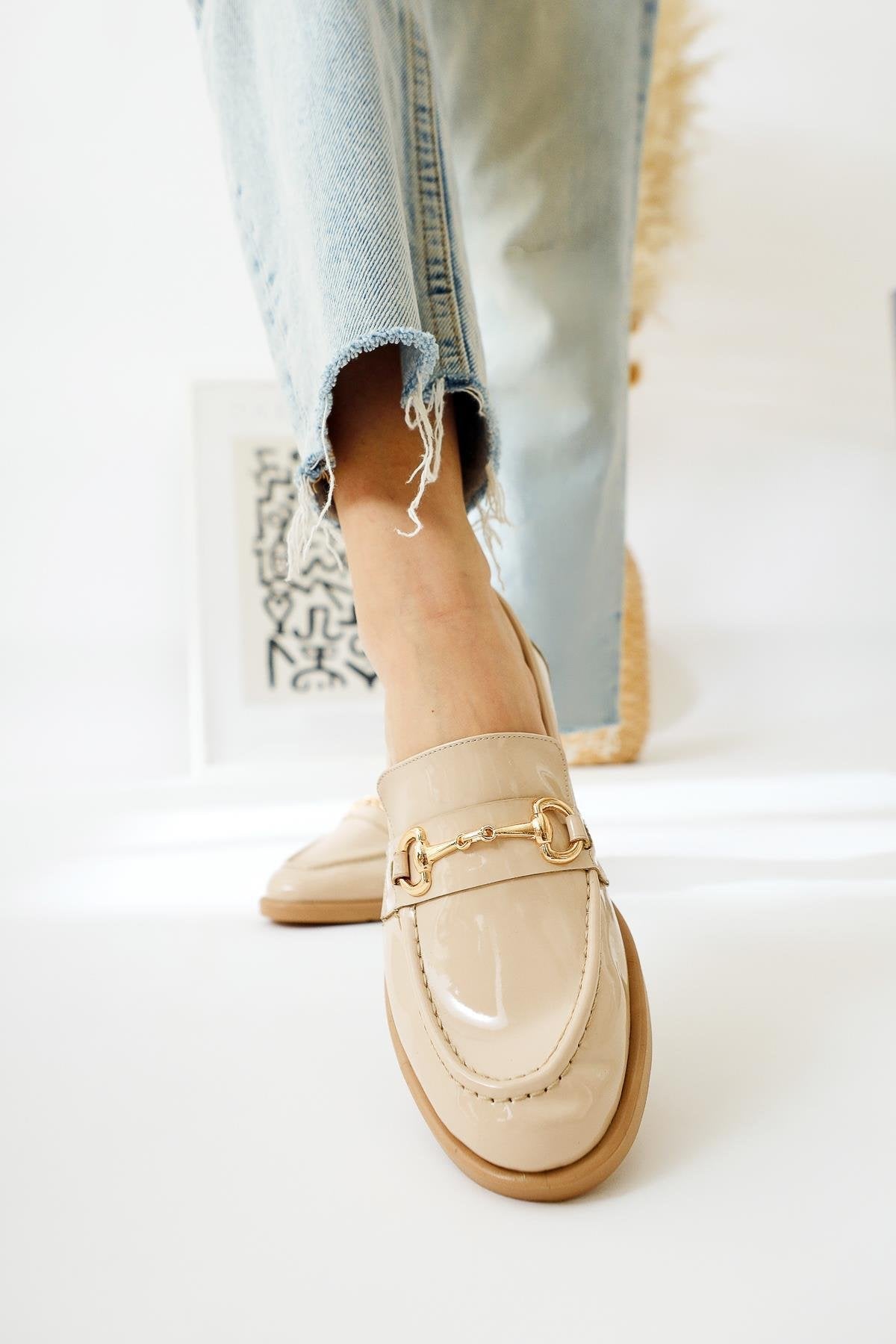 Lise – Nude Patent Buckle-Detail Casual Shoe (Women)