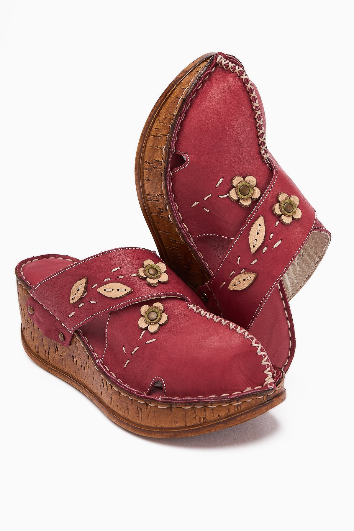 Alto Genuine Leather Burgundy Comfort Slippers with Distressed Sole