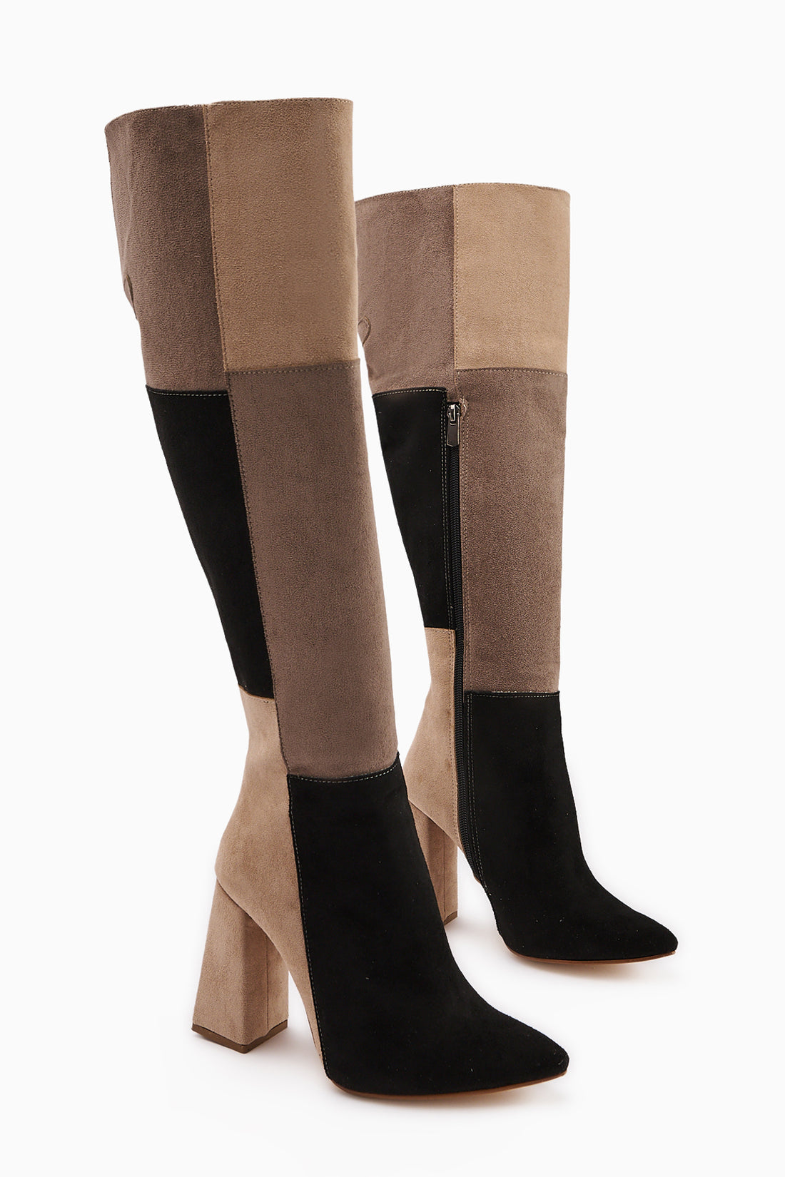 Kamiyah Black Beige Knee-High Boots