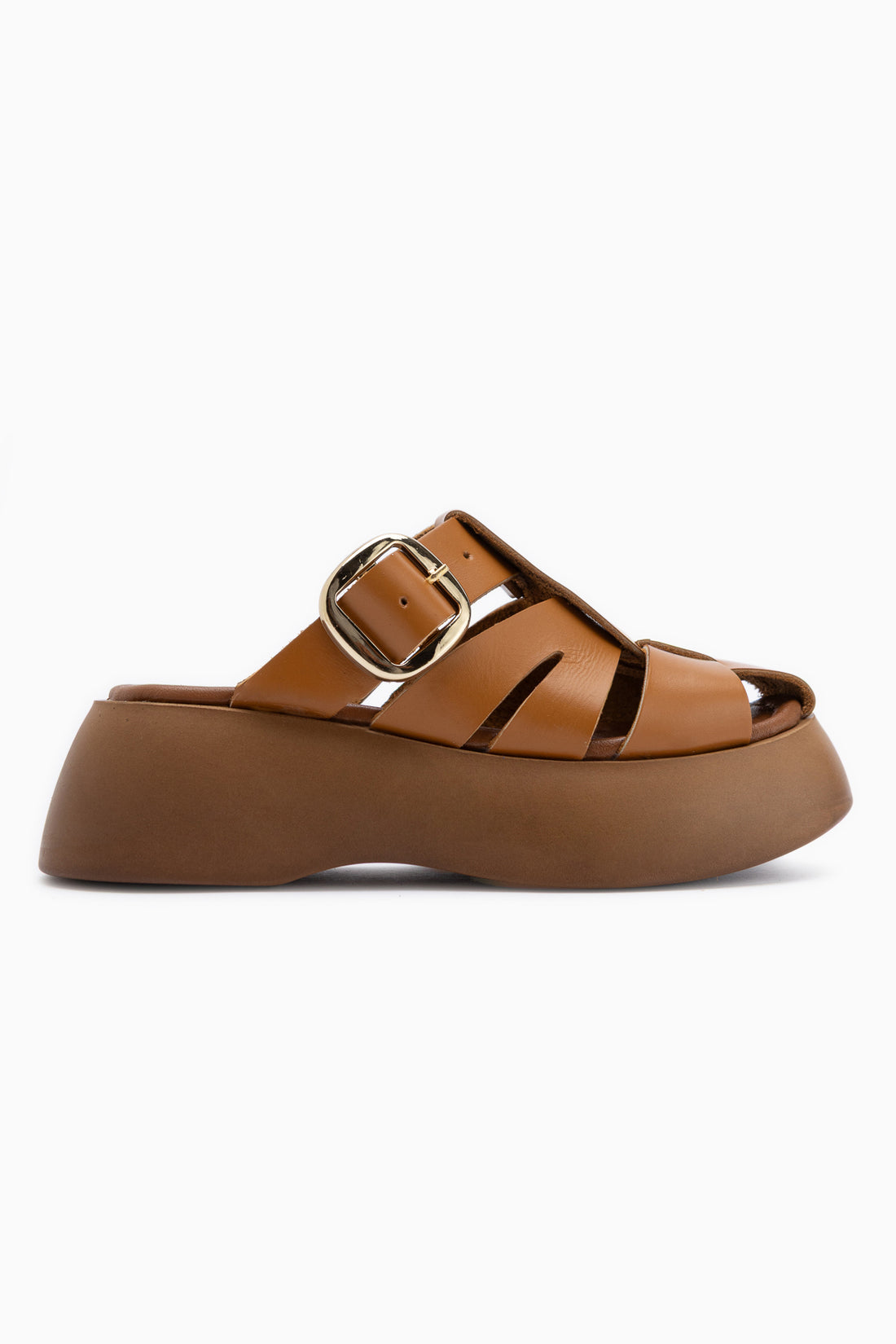 Genuine Leather Venita Tan High Platform Women’s Slippers