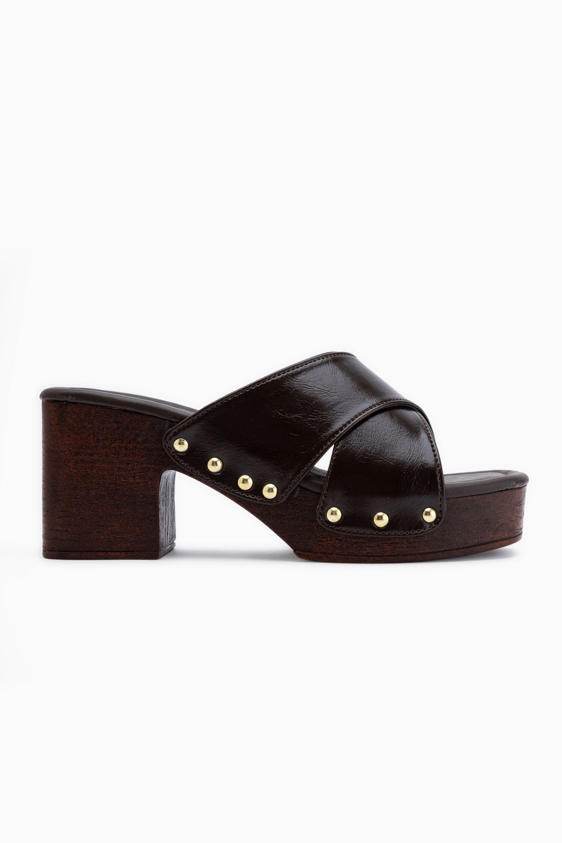 Jamela Brown Cross Strap Women’s Heeled Slippers