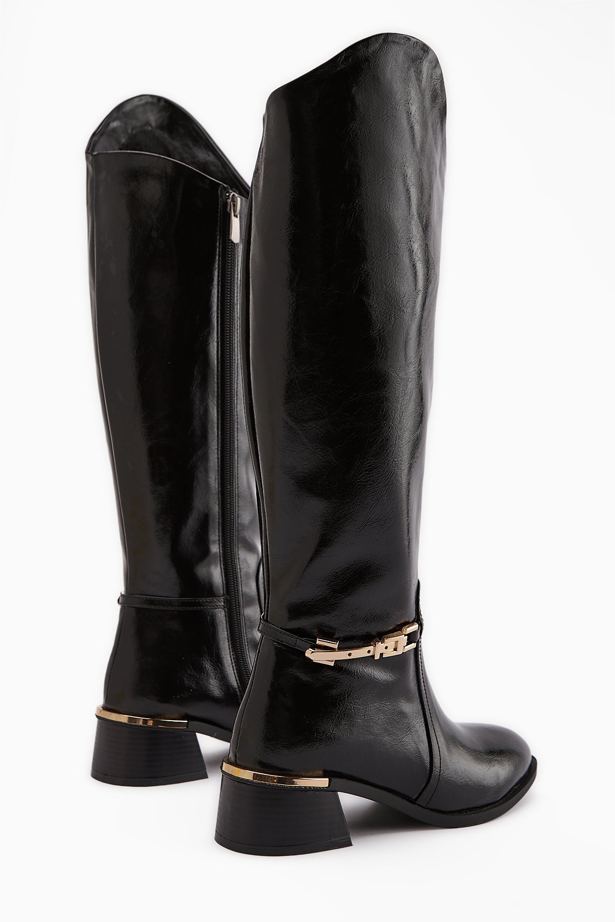 Kamilla – Black Buckle-Detail Knee-High Boot (Women)