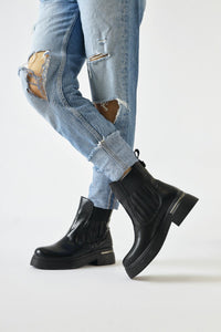 Pava – Black Patent Heel-Detail Pull-On Boot (Women)
