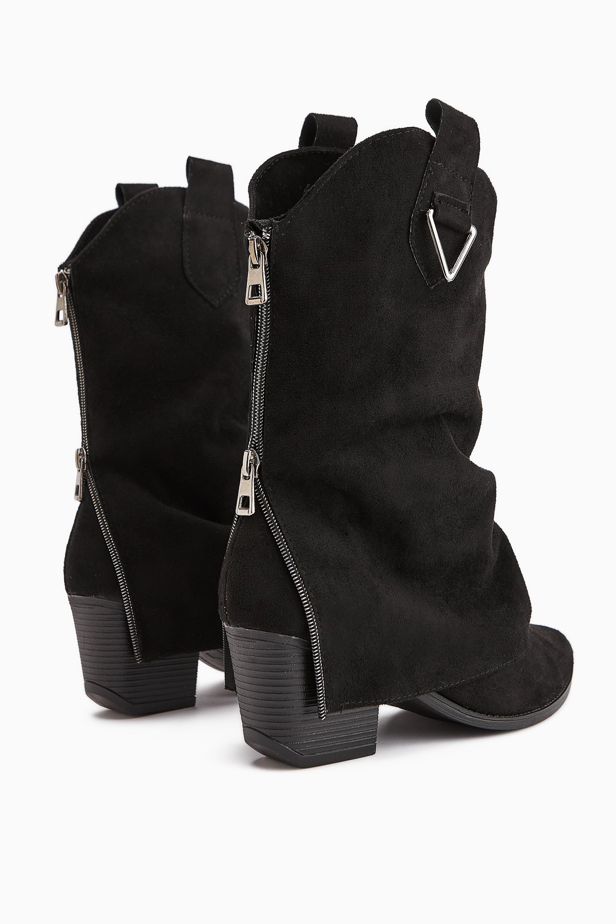 Peggy – Black Suede Heeled Western Knee-High Boot (Women)