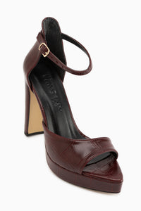 Saly Burgundy Crocodile Pattern Platform Heeled Women’s Shoes
