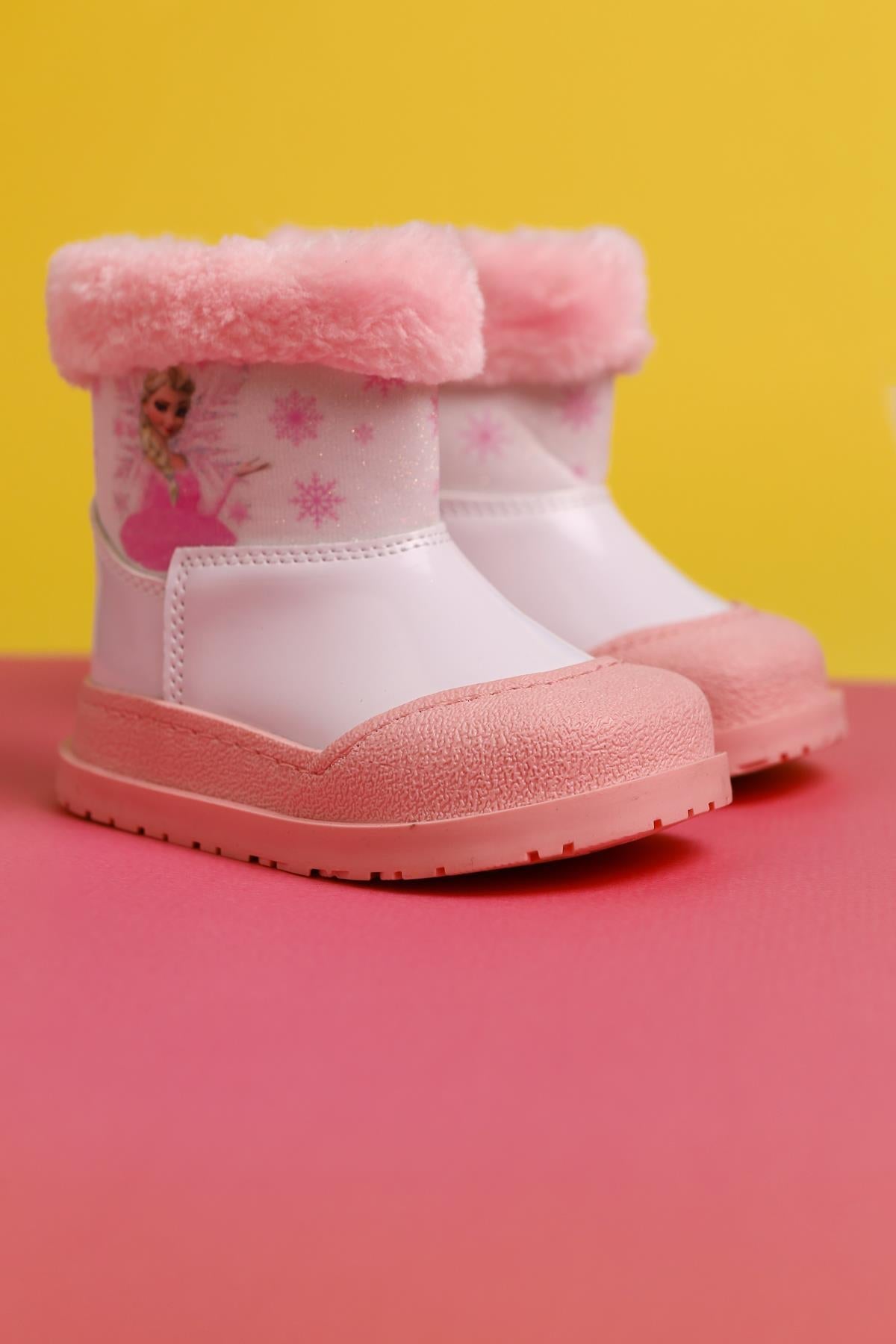 Elea Pink Striped Character Print Fur-Lined Baby Boots