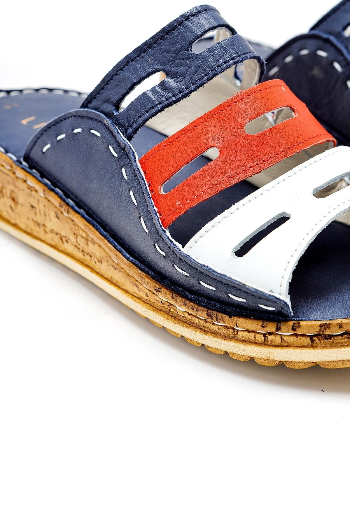 Joelle Genuine Leather - Navy Red White Laser-Cut Slide (Women)