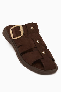 Joella Brown Suede Buckled Women’s Slippers