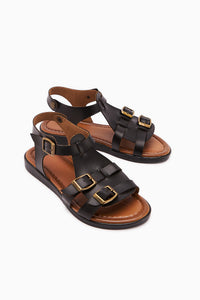 Genuine Leather Desta Black Buckle Detailed Women’s Sandal
