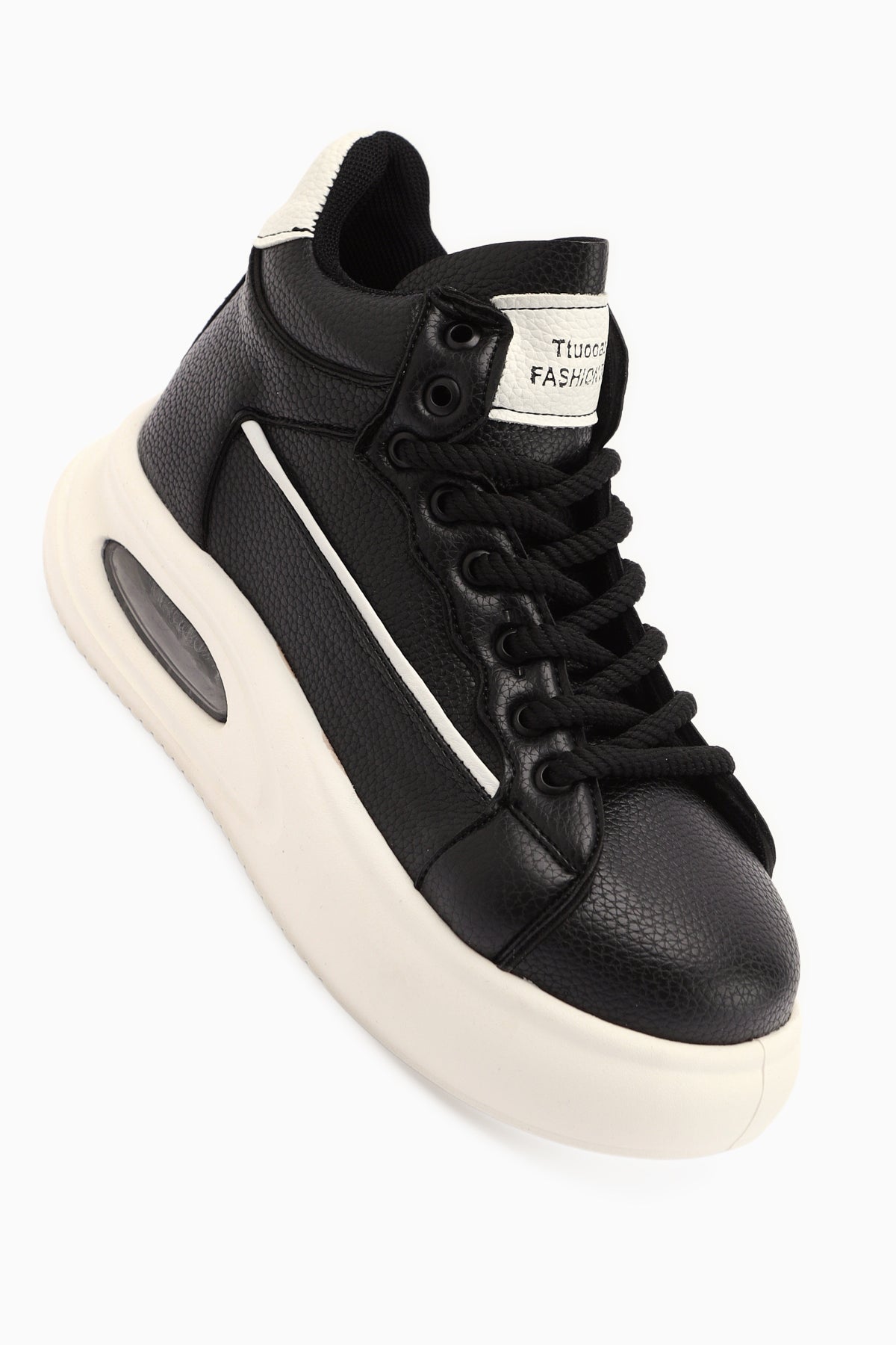 Lourin Black Leather Patterned Stylish Lace-Up Sports Boots