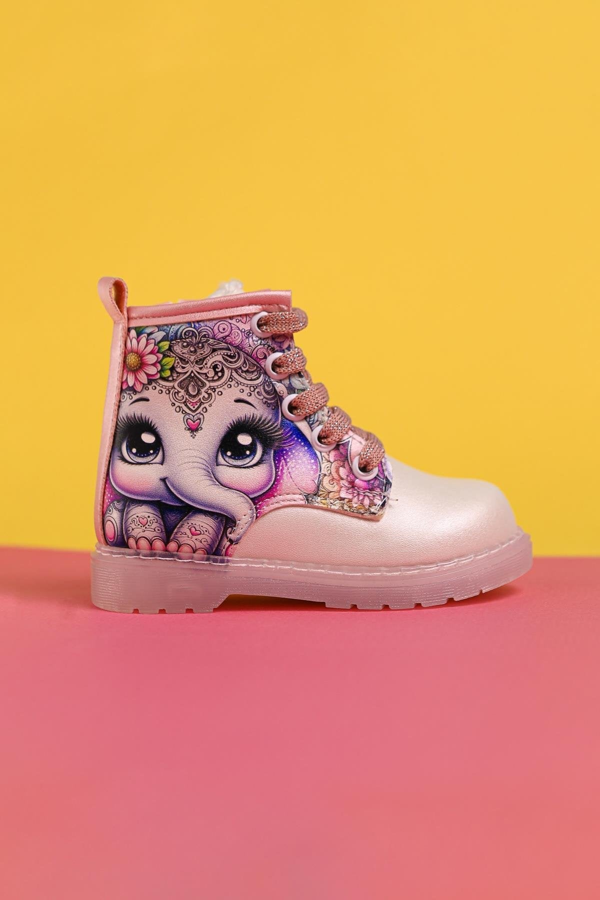 Janny Mother of Pearl Striped Character Print Lace-Up Light-Up Baby Boots