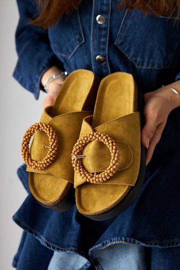 Kamila Green Suede Beaded Women's Comfort Slipper