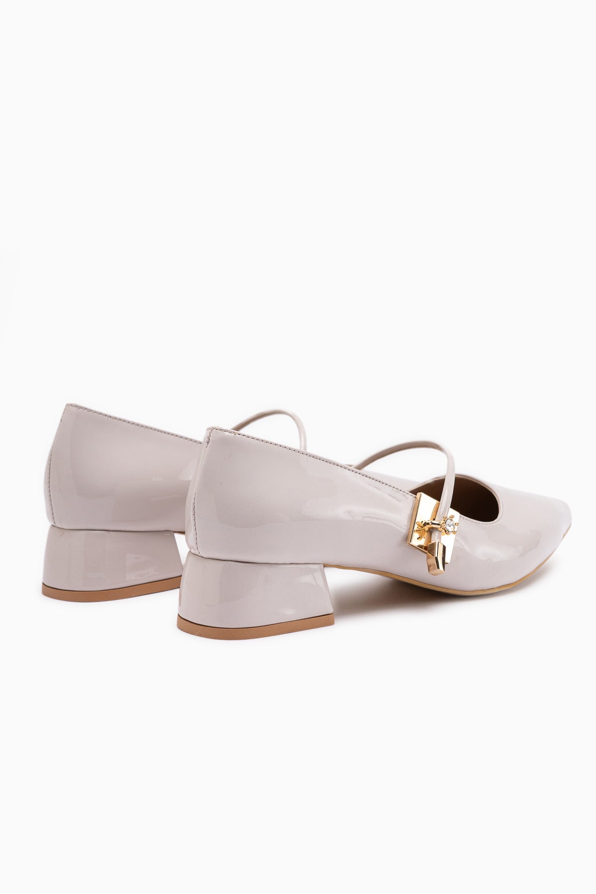 Micha Beige Patent Pointed Toe Single Strap Buckle Detailed Women’s Daily Shoes
