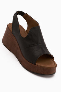 Rozelin Genuine Leather Black Elastic Wedge Women’s Sandal