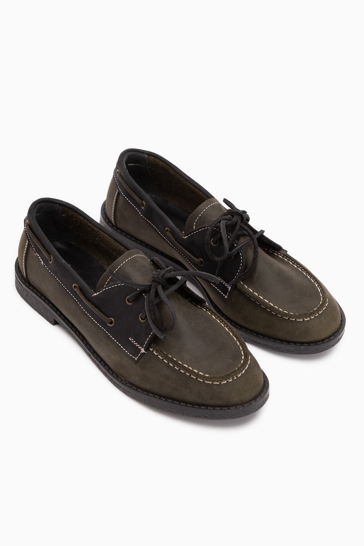 Janica Genuine Leather Khaki Lace-Up Women’s Moccasin Shoes