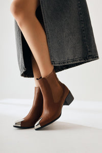 Heda - Cognac Pointed-Toe Metal-Detail Boot (Women)