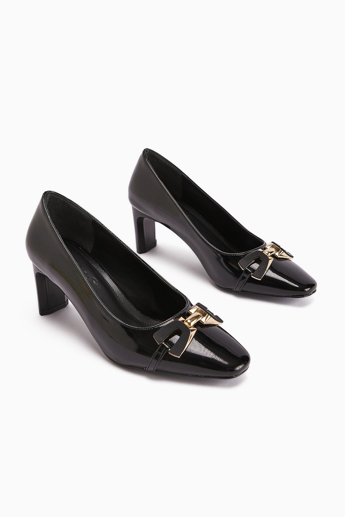 Misha – Black Patent Buckle Heeled Shoe (Women)