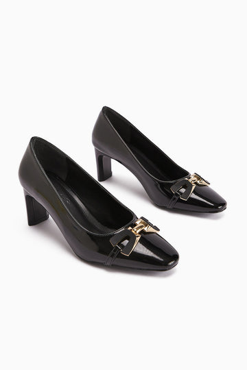 Misha – Black Patent Buckle Heeled Shoe (Women)