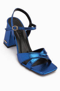 Lean Blue Cross Strap Thick Heeled Women’s Sandal