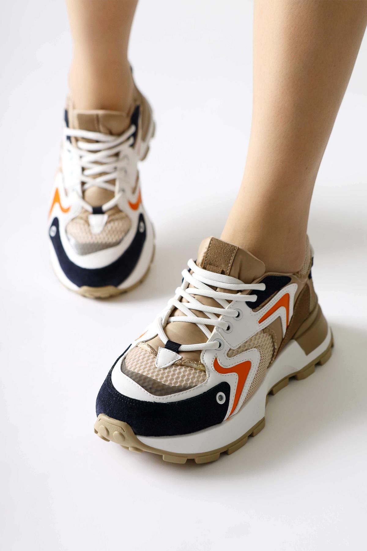 Onella Navy Suede Detailed Lace-up Sneakers