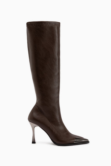 Gretta Brown Stretch Heeled Boots