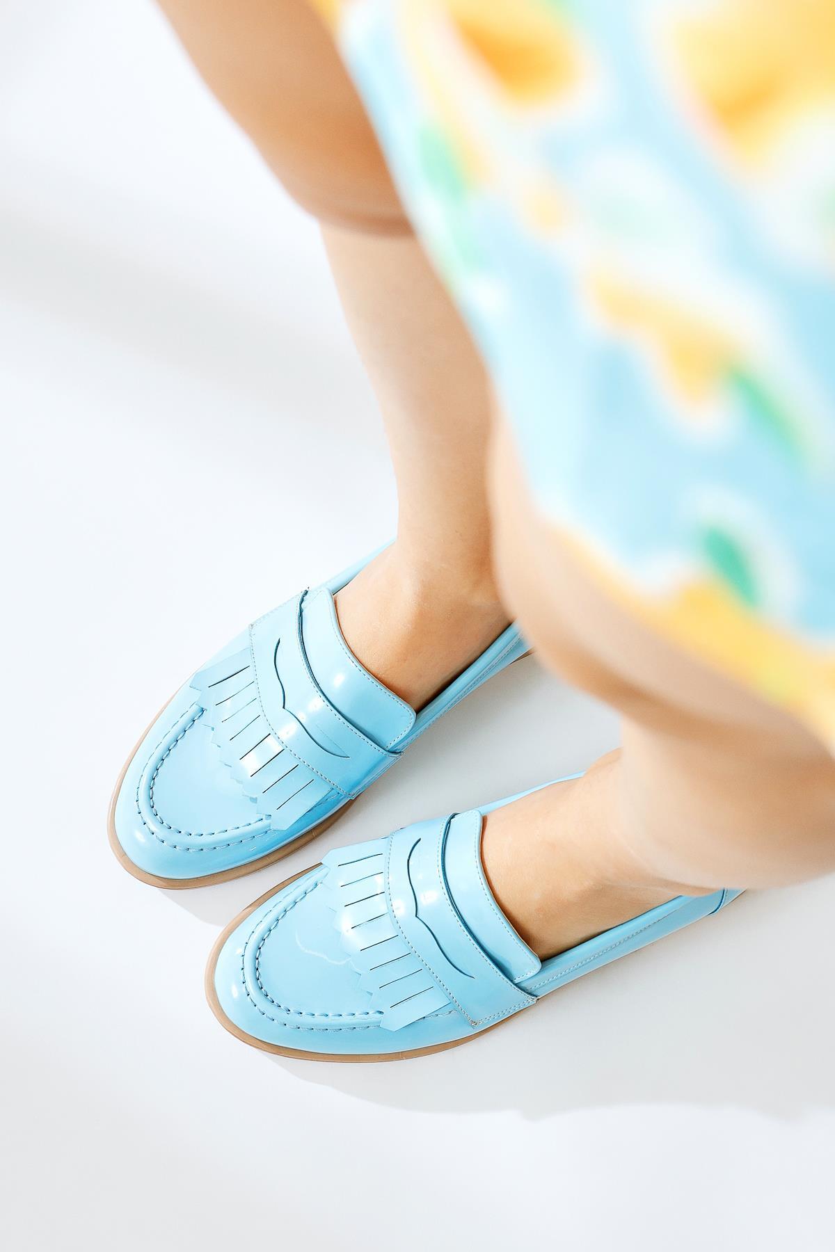 Begona Blue Patent Leather Tassel Detail Daily Shoe