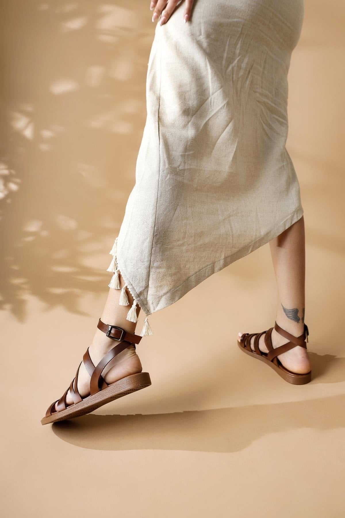 Theodora Genuine Leather Strapped Taba Sandals