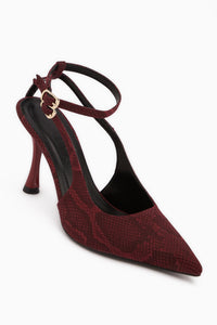 Jamie Burgundy Snake Pattern Buckled Women’s Heeled Shoes