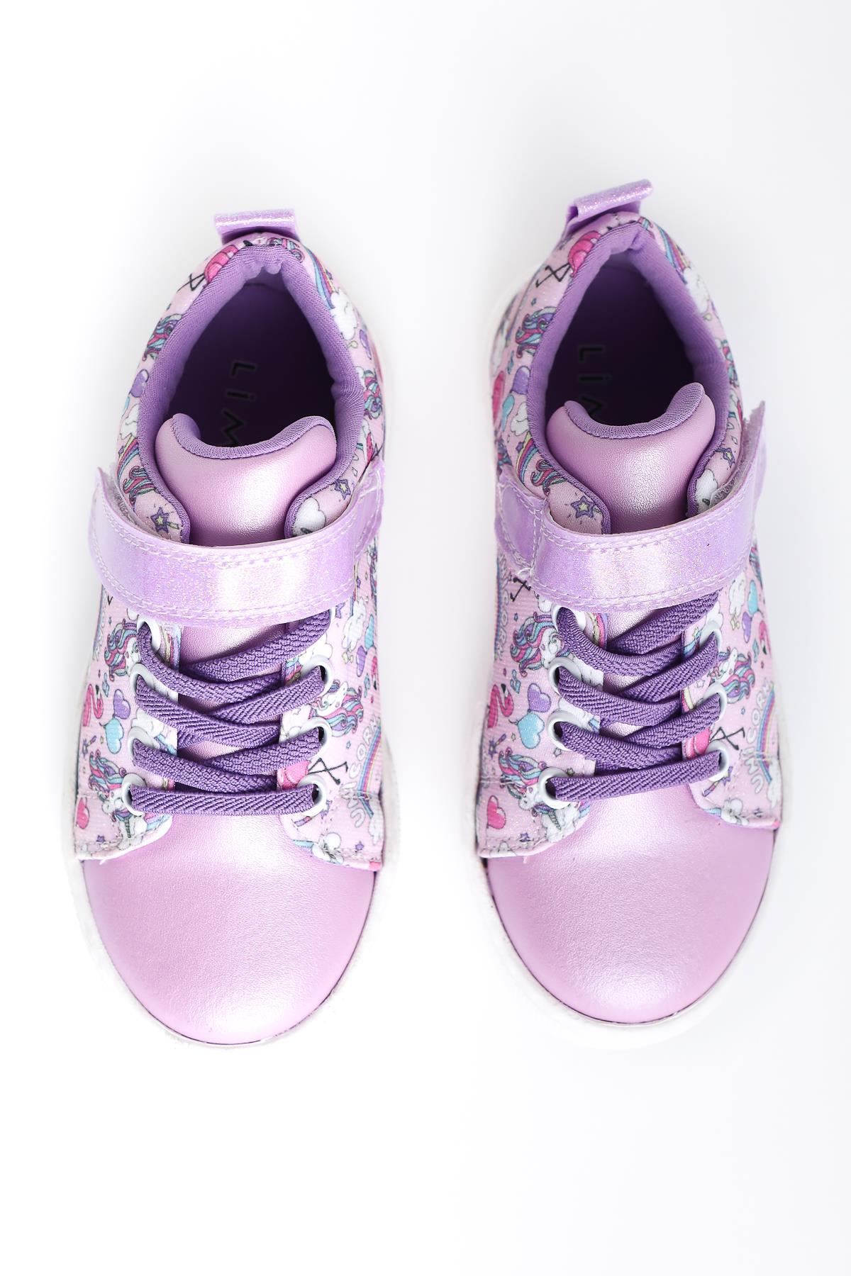 Lana Purple Striped Character Print Lace-Up Velcro Detail Kids' Athletic Shoe