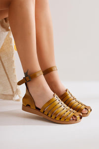 Helen Mustard Leather Bodrum Sandal with Covered Toes