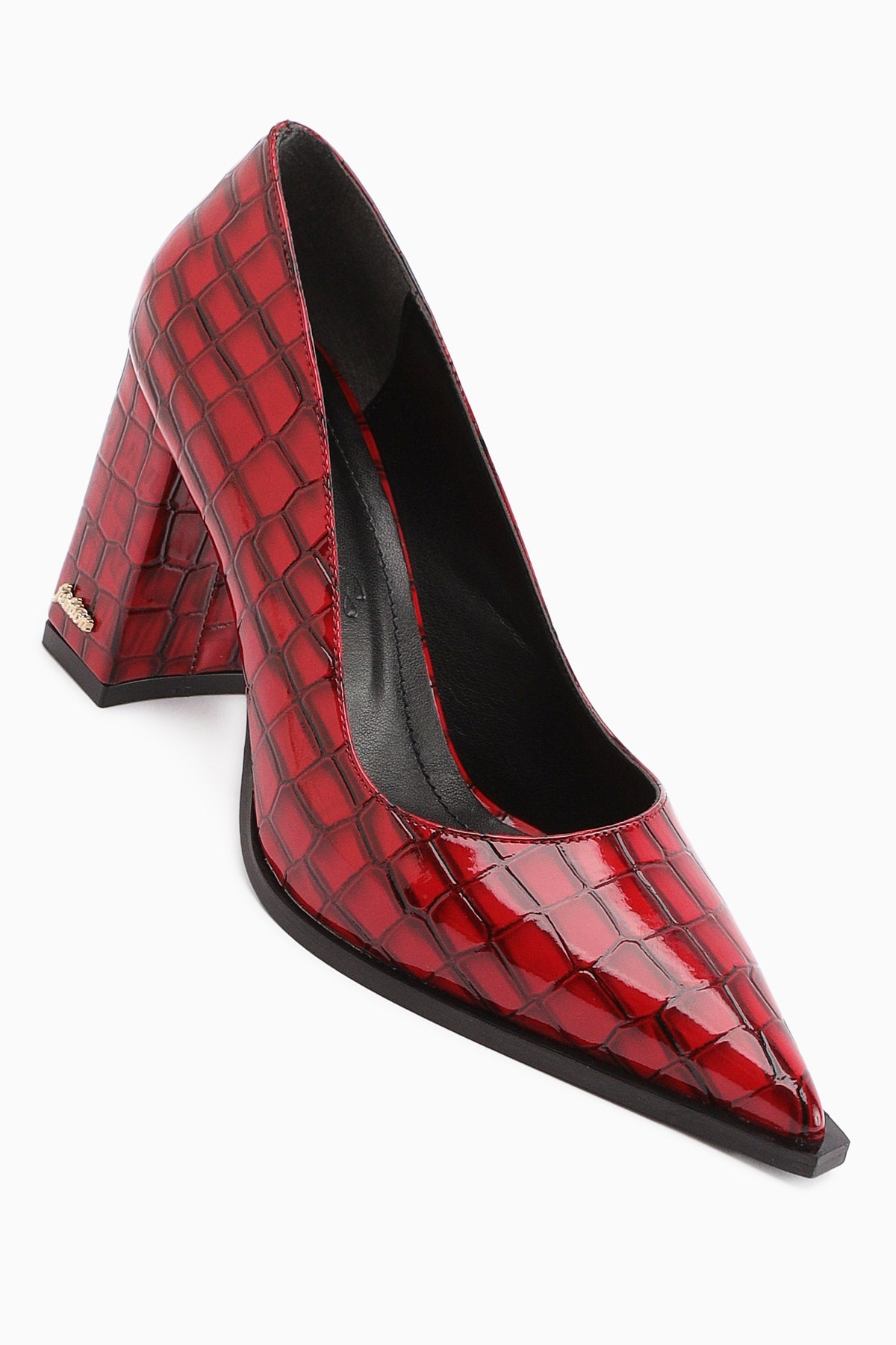 Lucy – Burgundy Croc-Embossed Block Heel Stiletto (Women)