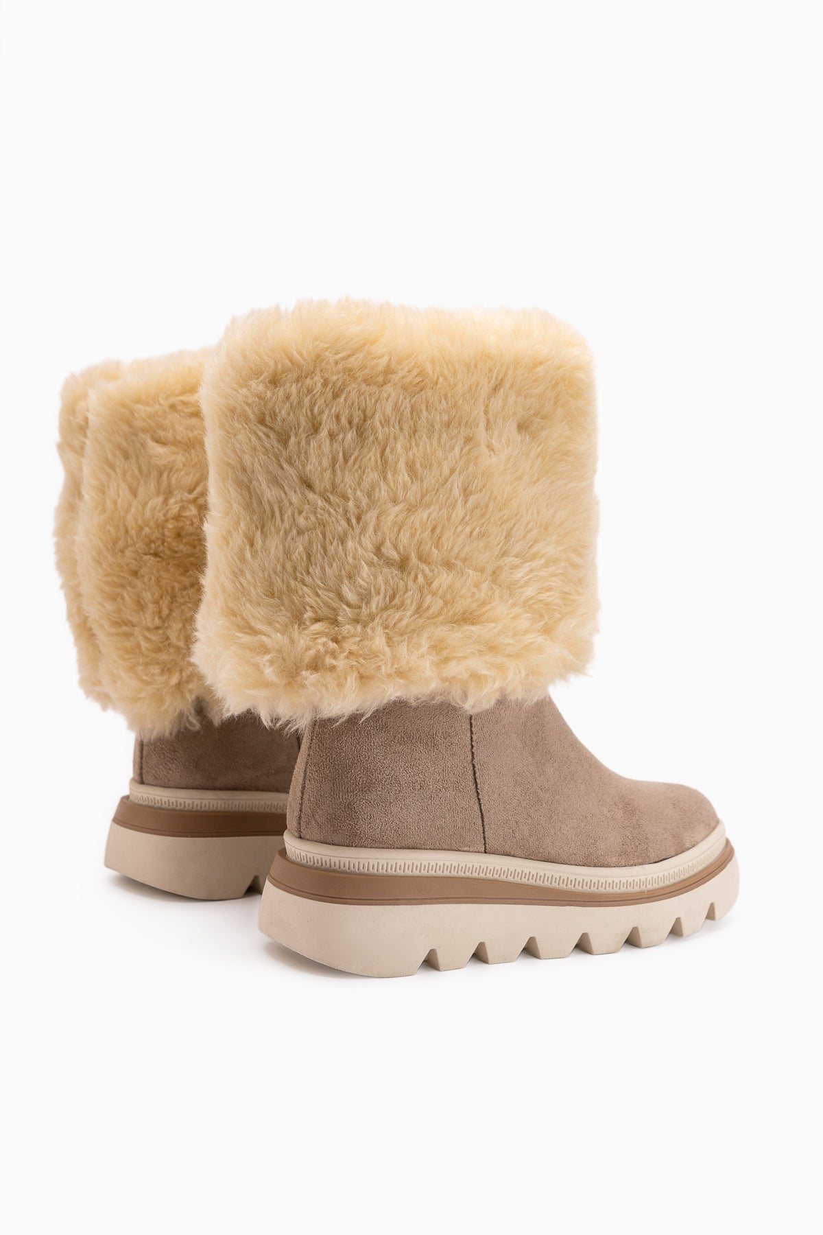 Edna Beige Suede Fur Detailed Women’s Boots