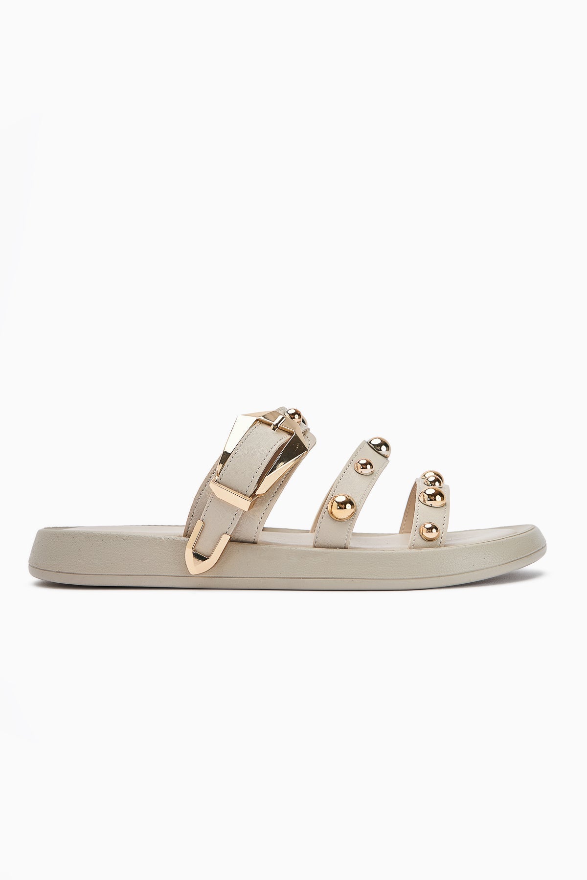 Wiola Nude Pearl Detail Buckled Comfort Women's Slipper