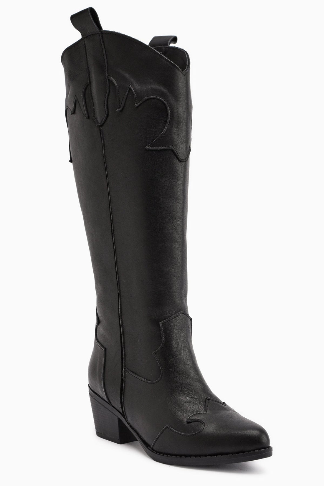 Lara Genuine Leather – Black Heeled Western Knee-High Boot (Women)