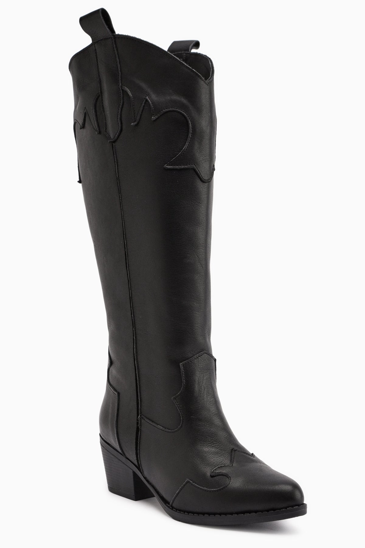 Lara Genuine Leather – Black Heeled Western Knee-High Boot (Women)