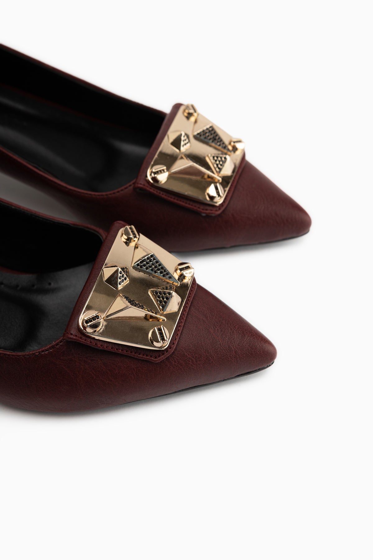 Juliet Burgundy Buckled Short Heeled Women’s Shoes