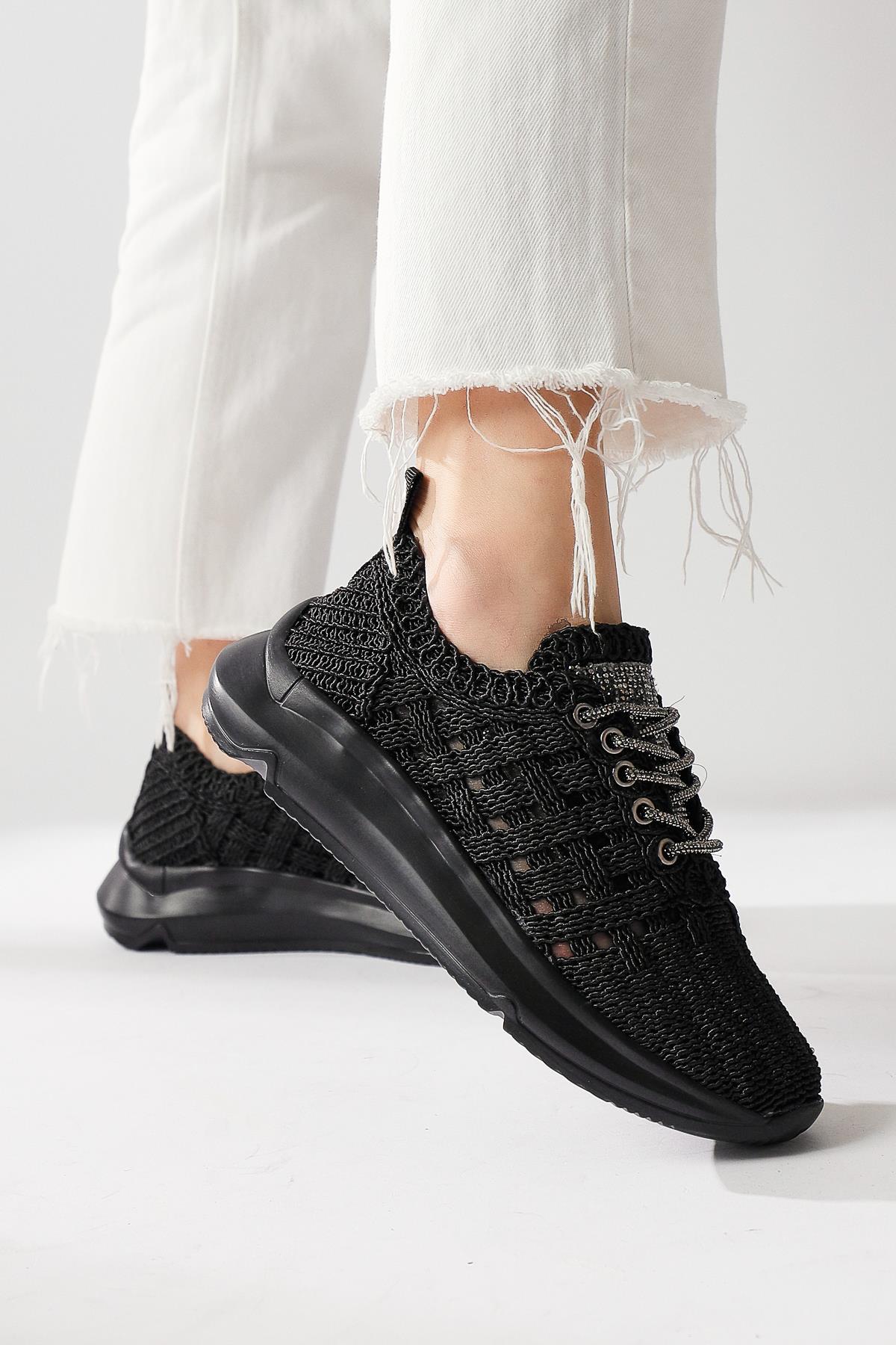 Melisia Black Stone-Detailed Knit Sneakers