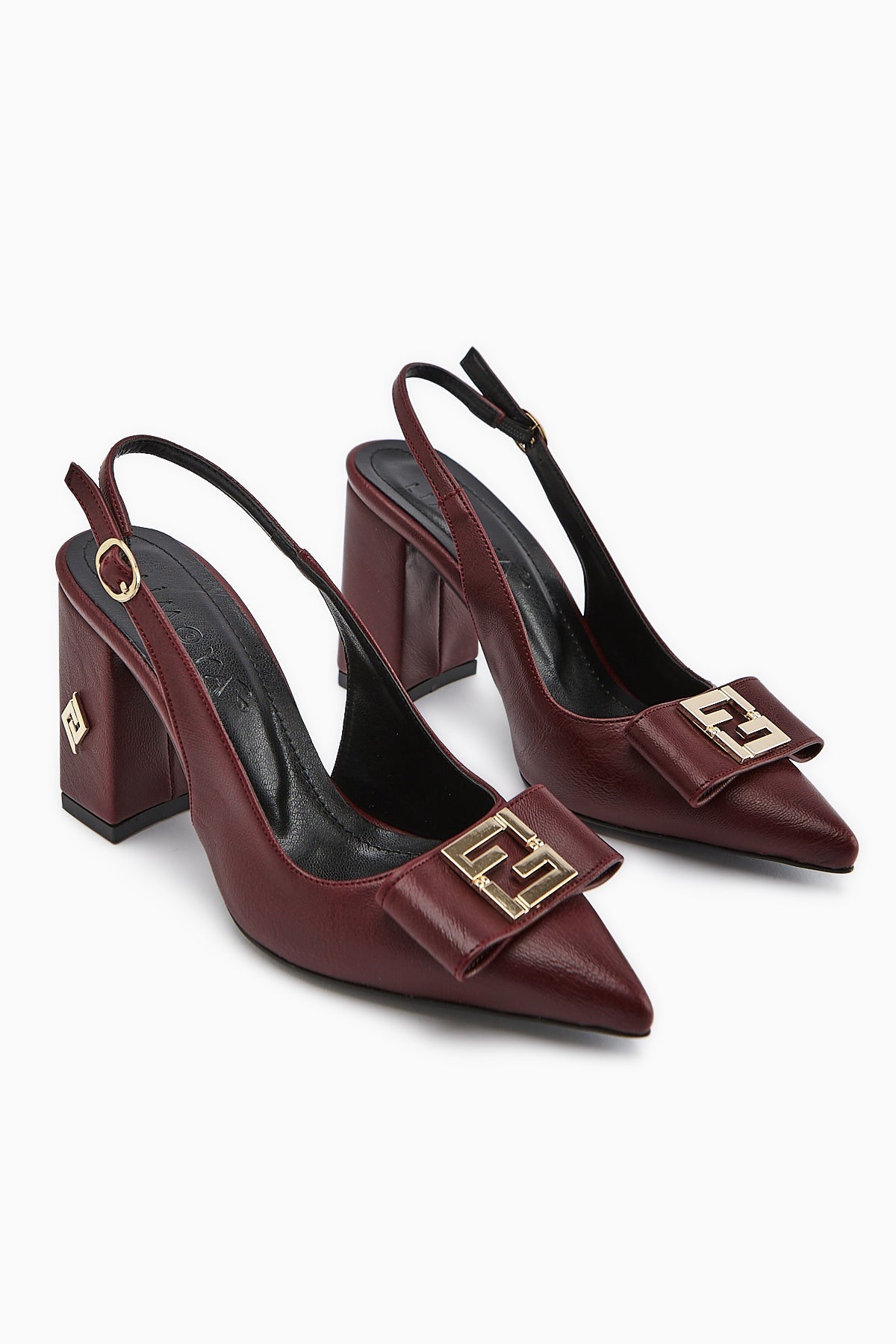 Yupin – Burgundy Metal-Detail Closed-Toe Heeled Shoe (Women)