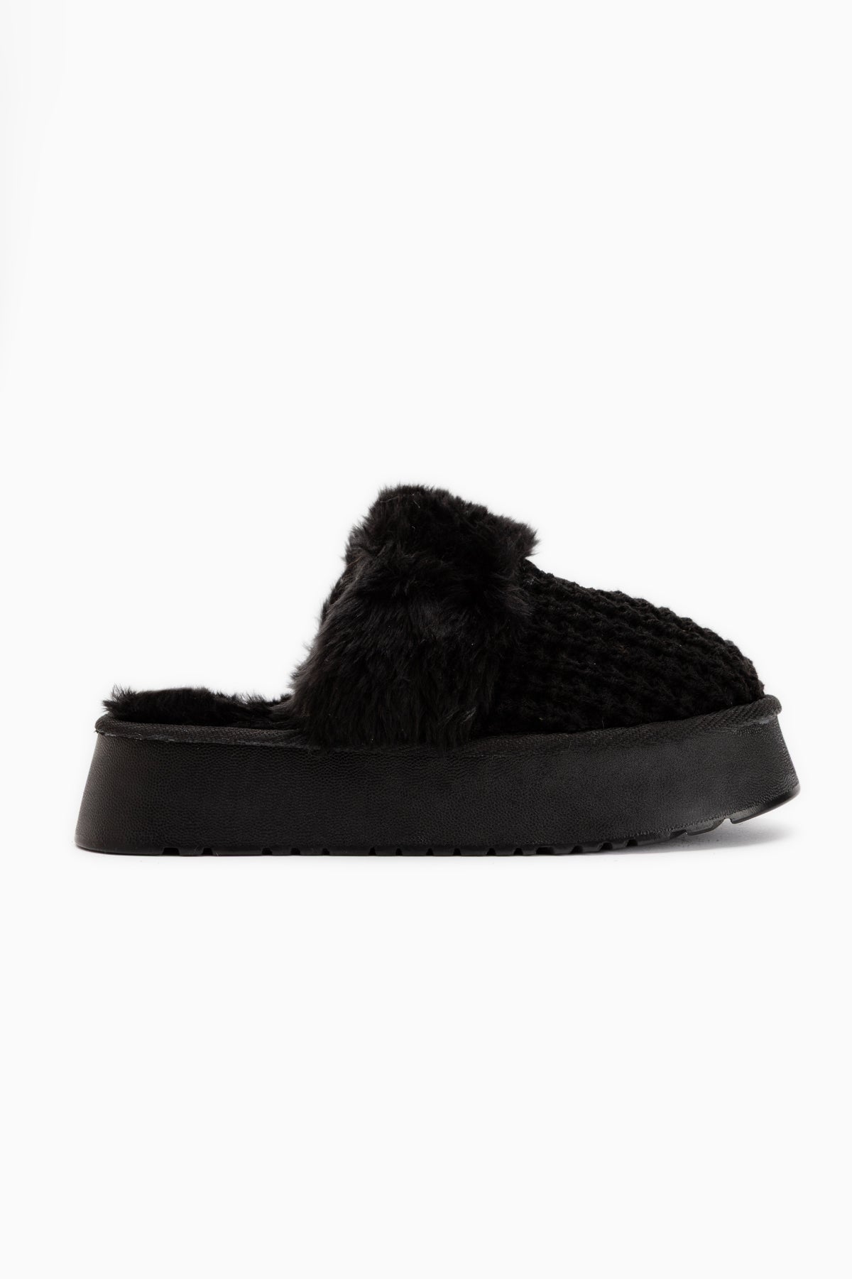 Mariza Black Plush Knitted Thick Sole Women’s Slippers