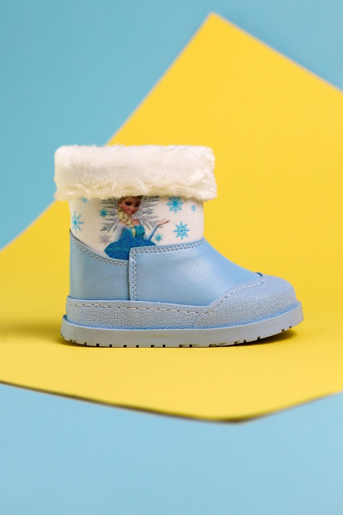 Elea Blue Striped Character Print Furry Lined Baby Boots