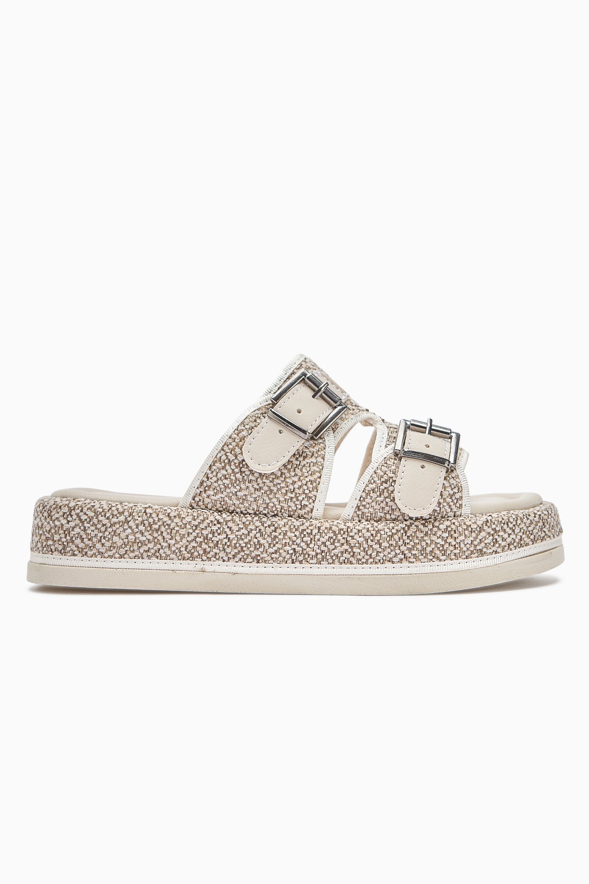 Madina – Beige Double-Strap Belted Slide (Women)